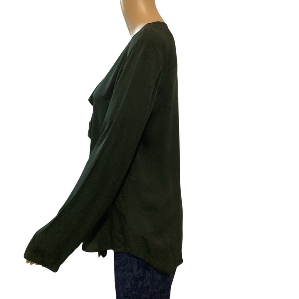 Theory 100% Silk Ruffle Front V-Neck Long Sleeve Georgette Blouse Shirt Size M - Picture 2 of 7